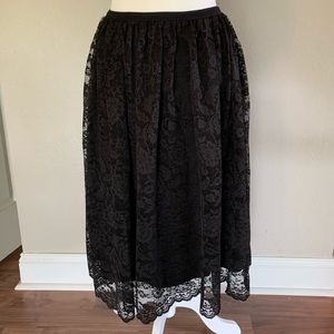 Zara Lace Black Skirt Classy Lacey Midi Elastic Waist